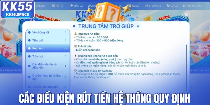 Các điều kiện rút tiền hệ thống quy định